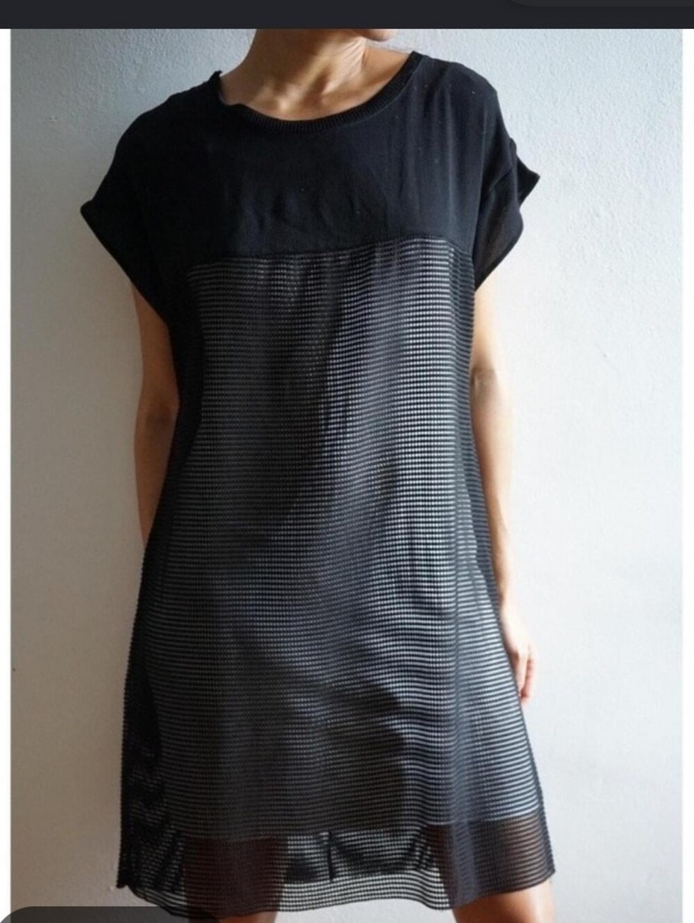 Zara L Mesh Overlay Black Dress Cream Liner Slip